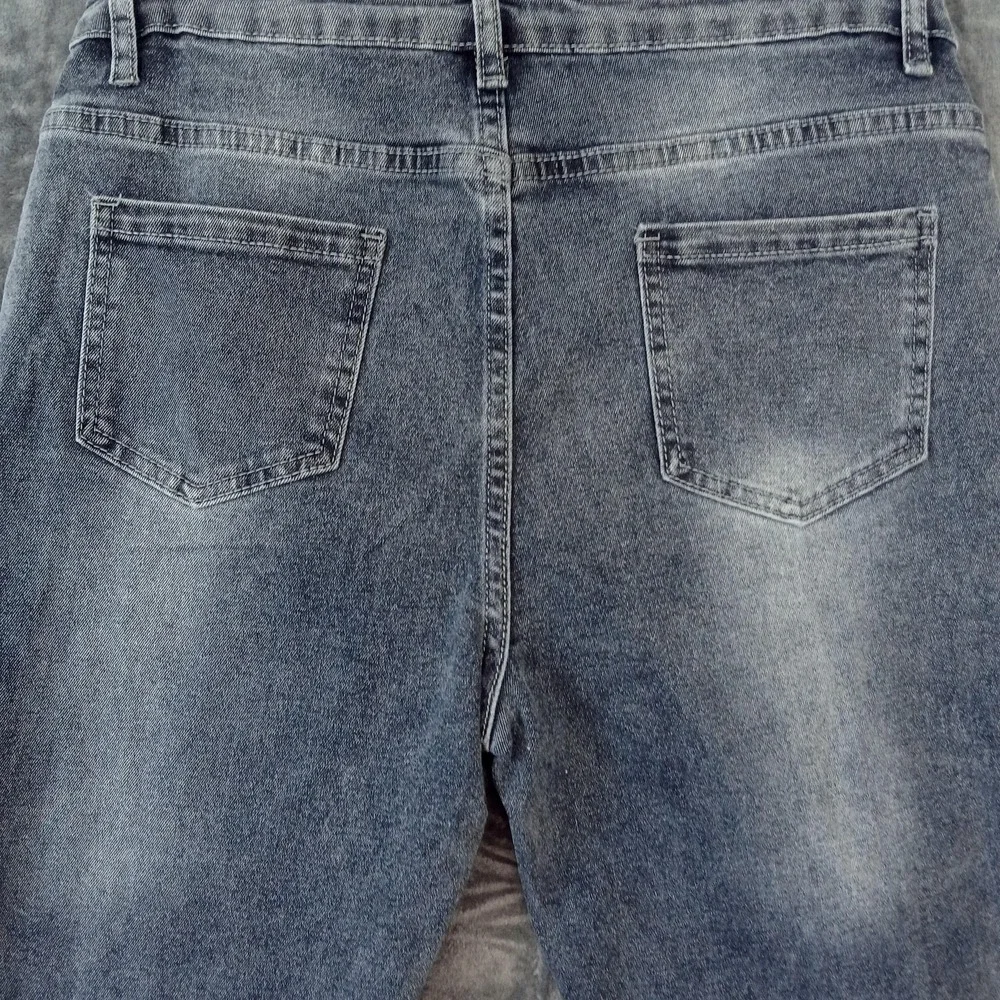 Jeans Womens 14‎ Blue Distressed Patchwork Smiley Face Graphic Y2K Streetwear
